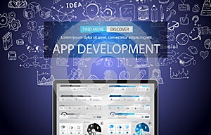 App Development Concept Background with Doodle design style