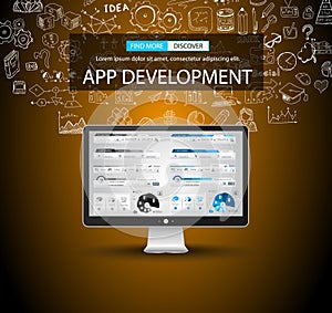 App Development Concept Background with Doodle design style