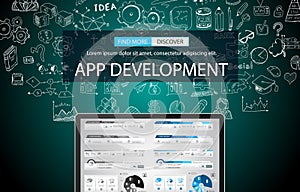 App Development Concept Background with Doodle design style