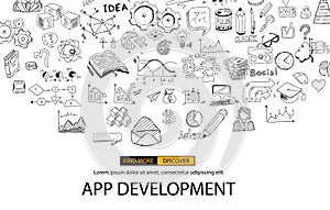 App Development Concept Background with Doodle design style