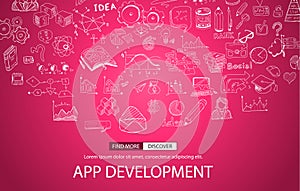 App Development Concept with Doodle design style