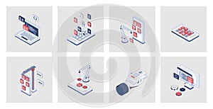App development concept of isometric icons in 3d isometry design for web.