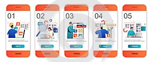 App development concept onboarding screens for mobile app