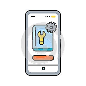 App development guide color line icon. Instruction for people that wat to develop a mobile application. Pictogram for web page,