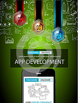 App Development Infpgraphic Concept Background with Doodle design