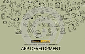 App Development Infpgraphic Concept Background with Doodle design