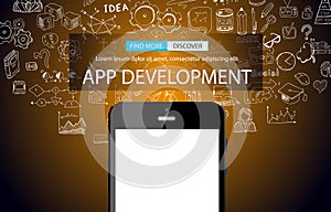 App Development Infpgraphic Concept Background with Doodle design