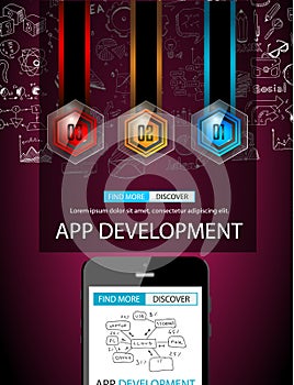 App Development Infpgraphic Concept Background with Doodle design style