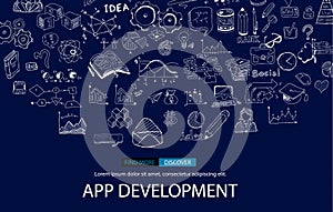 App Development Infpgraphic Concept Background with Doodle design style :user interfaces