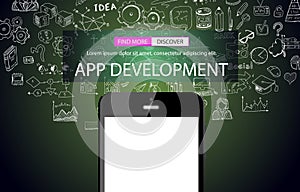 App Development Infpgraphic Concept Background with Doodle design style :user interfaces