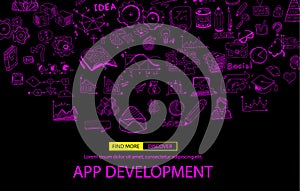 App Development Infpgraphic Concept Background with Doodle design style :user interfaces