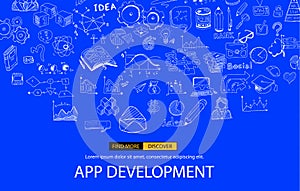 App Development Infpgraphic Concept Background with Doodle design style :user interfaces