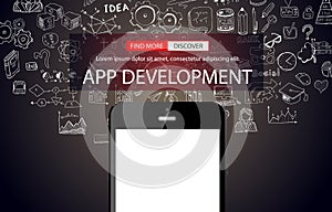 App Development Infpgraphic Concept Background with Doodle design style :user interfaces