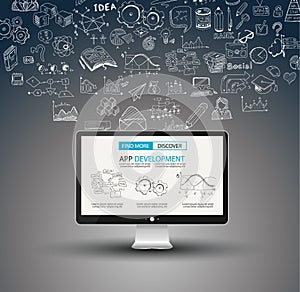 App Development Infpgraphic Concept Background with Doodle design