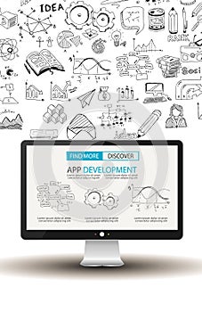 App Development Infpgraphic Concept Background with Doodle design