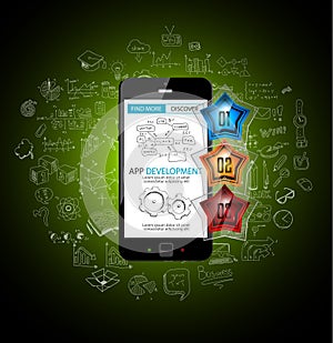 App Development Infpgraphic Concept Background with Doodle design