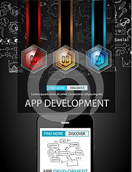 App Development Infpgraphic Concept Background with Doodle design