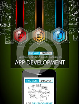 App Development Infpgraphic Concept Background with Doodle designs