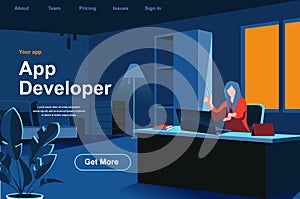 App development isometric landing page.