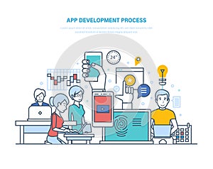 App development process. Information technologies, programming, coding, web design.