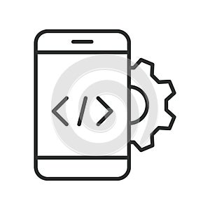 App development smartphone icon in line design. app development, coding, software creation, smartphone programming, development