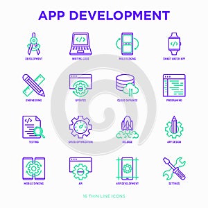 App development thin line icons set