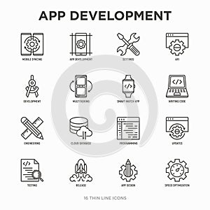 App development thin line icons set