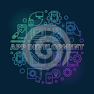 App Development vector round colored outline illustration