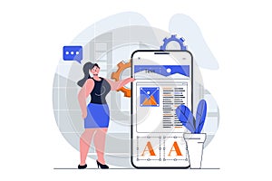 App development web concept with character scene. Vector illustration