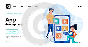 App development web concept. Team building mobile application