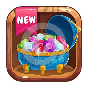 App icon with blue casket of gems.