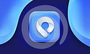 App icon. Map pin, GPS, location pointer sign. Square shape. Mobile UX/UI. Blue color with gradient. Glossy beautiful button. User
