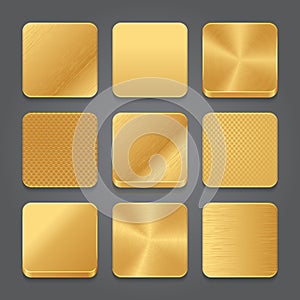 App icons background set. Golden metal button icons