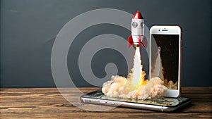 App Launch Rocket on Smartphone Screen