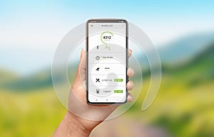 App for measuring mileage and calories burned concept photo