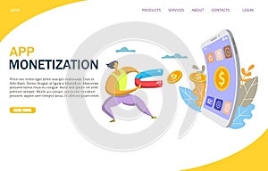 App monetization vector website landing page design template