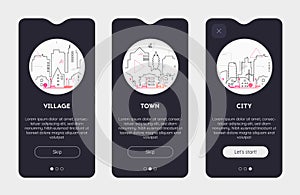 App Splash Screens With City, Town and Village Illustrations