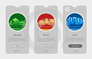 App Splash Screens With City, Town and Village Illustrations