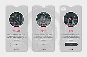 App Splash Screens With City, Town and Village Illustrations