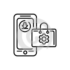 App store mobile application in smartphone black line icon. Pictogram for web page, mobile app, promo. UI UX GUI design element.