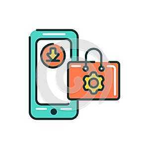 App store mobile application in smartphone color line icon. Pictogram for web page, mobile app, promo. UI UX GUI design element.