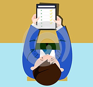 App on a tablet in the hands of men