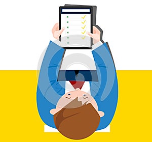 App on a tablet in the hands of men