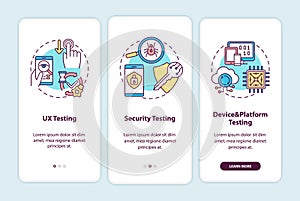 App testing components onboarding mobile app page screen with concepts