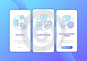 App testing components onboarding mobile app page screen with concepts