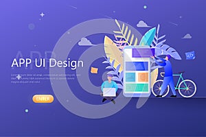 App UX UI design concept, designers teamwork working on mobile app development, app building for web landing page