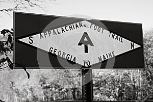 Appalachian Foot Trail Georgia to Maine sign black and white