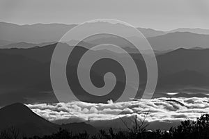 Appalachian mountains with clouds in the valley