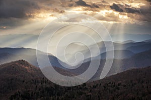 Appalachian Mountains Crepuscular Light Rays on Blue Ridge Parkway Ridges NC