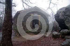 Appalachian Trail Blood Mountain Shelter in Fog